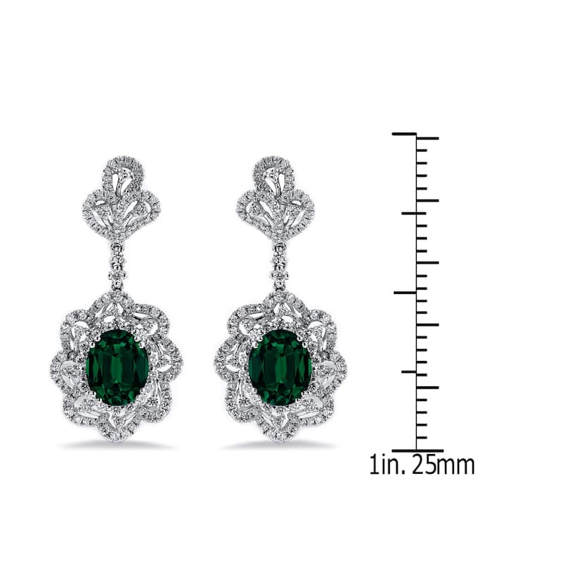 Auriya 4 9/10ct Fancy Oval-cut Emerald Halo Diamond Drop Earrings 2ctw 18k Gold