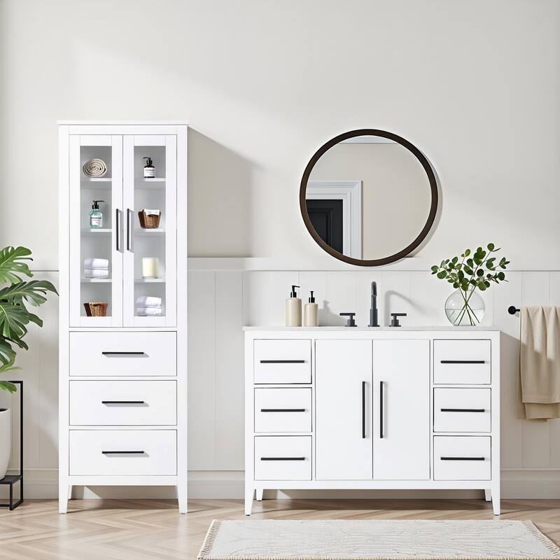 Laura 16-28 Inch Bath Storage Glass Cabinet