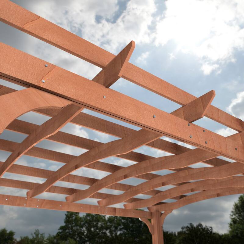 VEIKOUS Wooden Pergola Gazebo with Arched Roof and Metal Ground Stakes