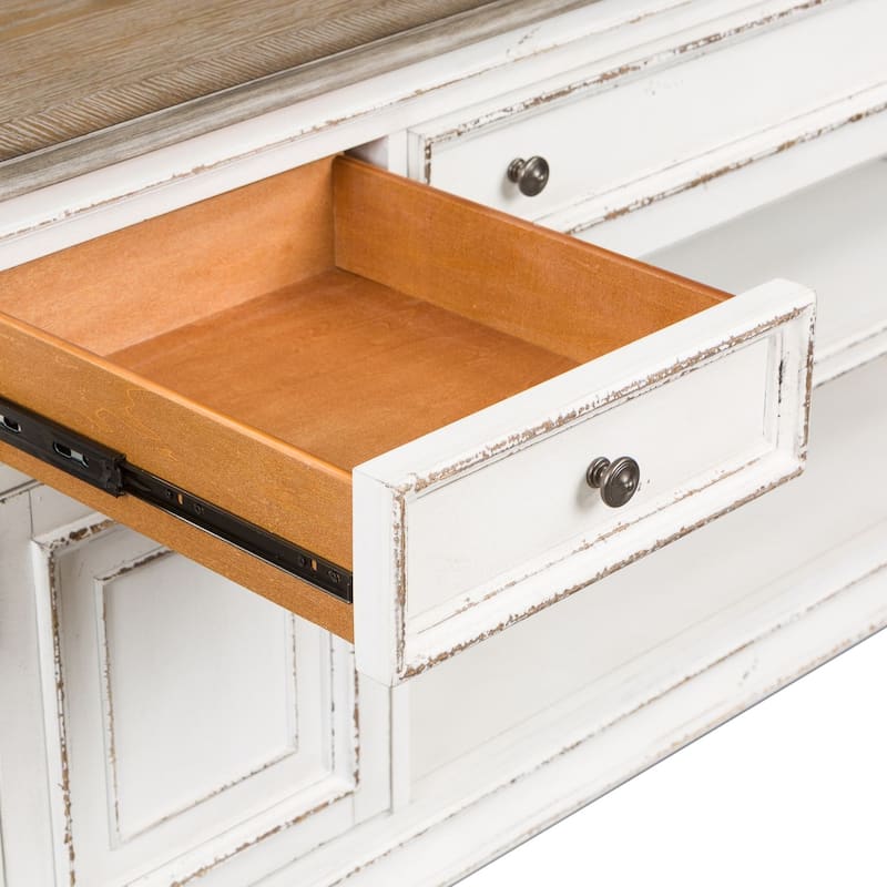 Magnolia Manor Antique White & Weathered Bark Entertainment TV Stand - 73" Wide