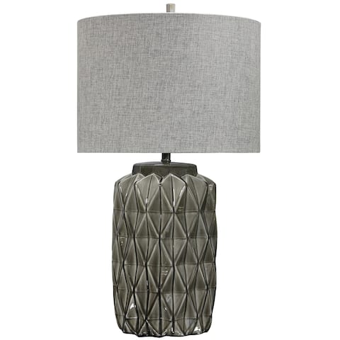 Alton Table Lamp - Gray Finish on Ceramic Body - Heathered Gray Fabric Shade