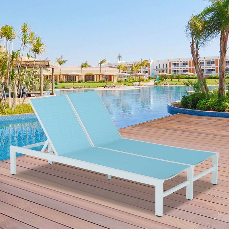 Double Chaise Lounge Outdoor Aluminum Adjustable Back Recliner Chair - Mist