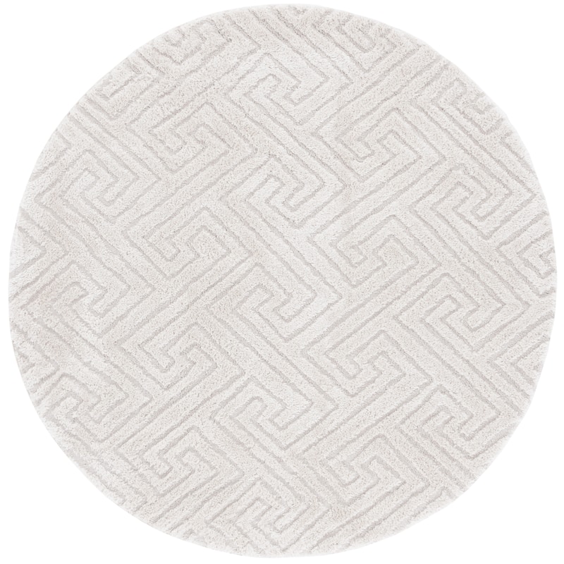 SAFAVIEH Tahoe Shag Nieki Geometric 1.2-inch Thick Rug - 6'7" Round - Ivory - Round