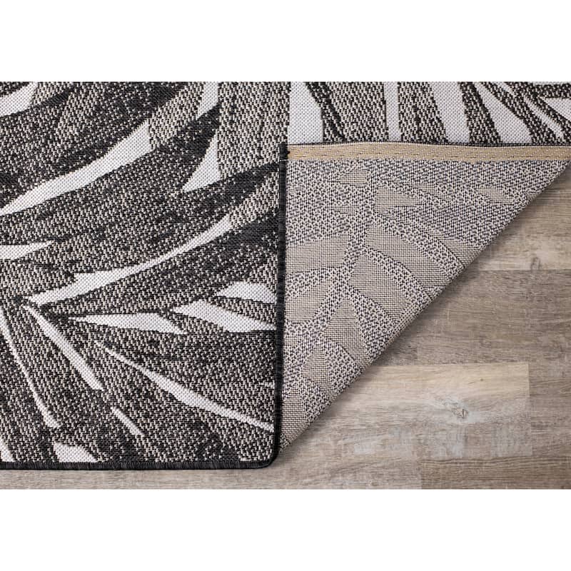 Jackson Collection - Grey/Black Palm Leaves Rug