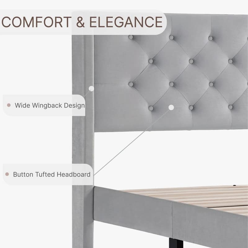 Eleanor Upholstered Platform Bed Frame with Vertical Stripe Headboard