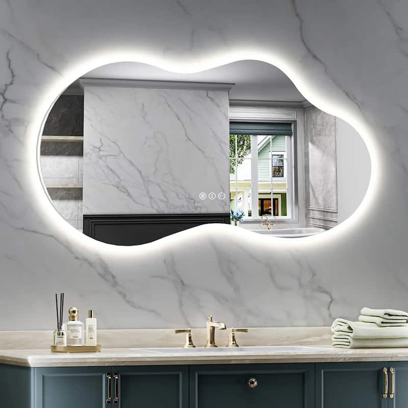 Irregular LED Anti-fog Tempered Glass Wall Bathroom Vanity Mirror, ETL Certified, 3-Year Warranty - 60"x32"