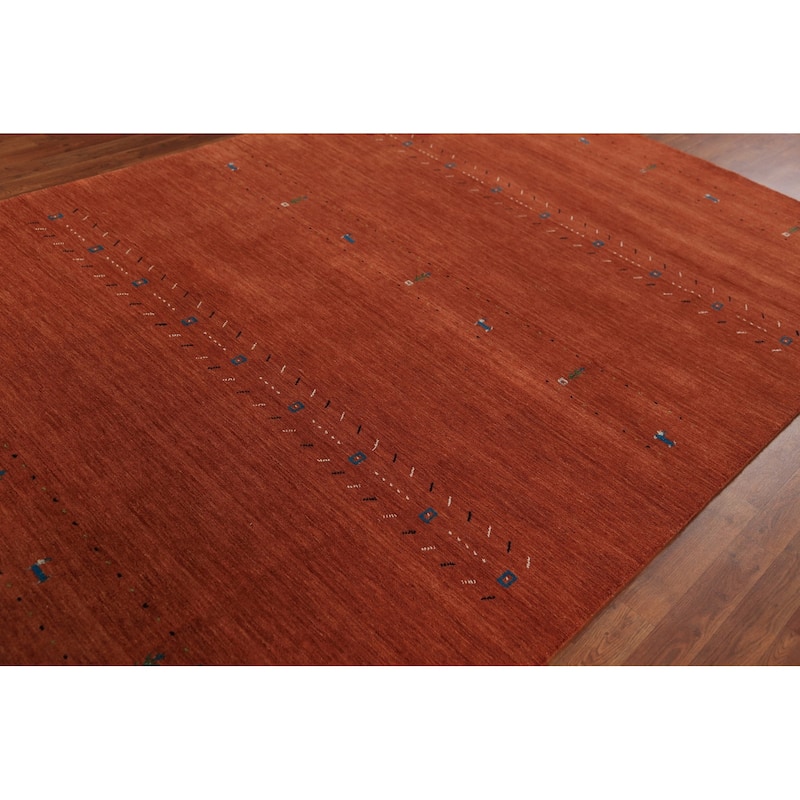 Tribal Orange Gabbeh Oriental Area Rug Handmade Wool Carpet - 6'7" x 9'9"