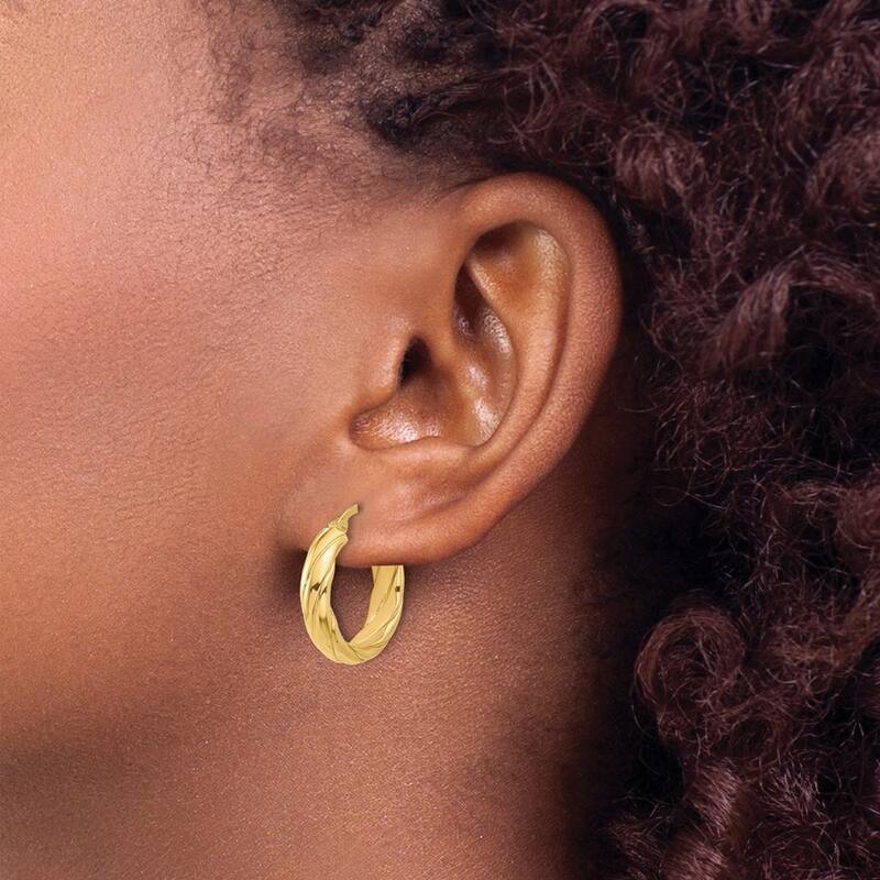 Curata 14k Yellow Gold Polished and Textured Hoop Earrings - 26x25mm