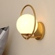 preview thumbnail 1 of 9, Bucktown 1 Light Mid-Century Modern Wall Sconce White Globe Glass Natural Brass - 9.5-in W x 9.75-in H x 7.25-in D