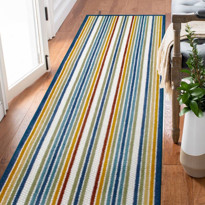 Leick Home 595009 Blithe Colorful Line Indoor Outdoor Area Rug Runner 2'x8' - 2'x8'