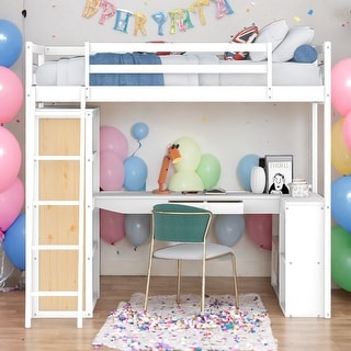 Twin Size Multi-function Loft Bed With Ladder,Shelves and Desk,Solid Construction