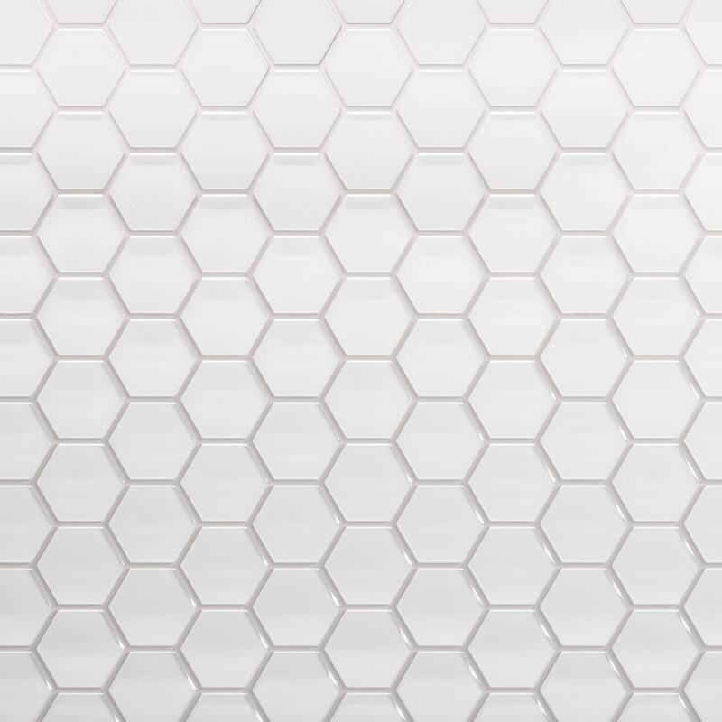 3" Beehive 10.25 in. x 11.75 in. Hexagon Glass Mesh-Mounted Mosaic Tile - Ivory Gloss - 10.25 in. x 11.75 in.