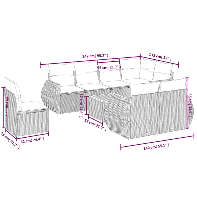 vidaXL Garden Sofa Set Black - 21.7 x 21.7 x 14.6