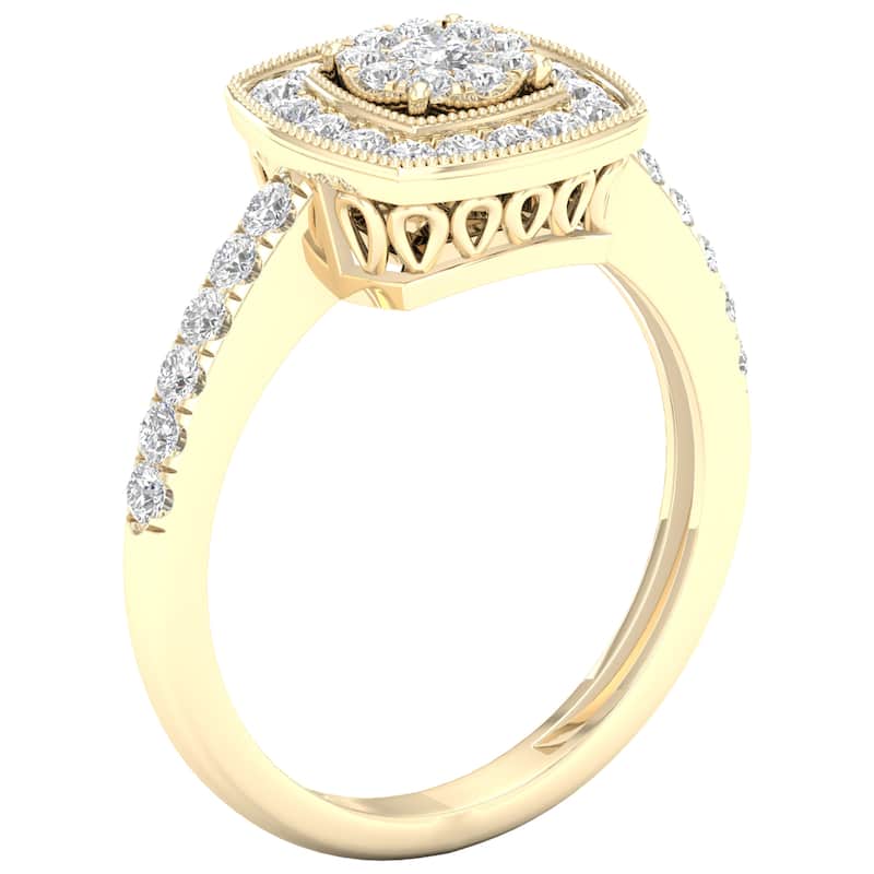 1/2ct TDW Diamond Cluster Halo Engagement Ring in 10k Gold for Women