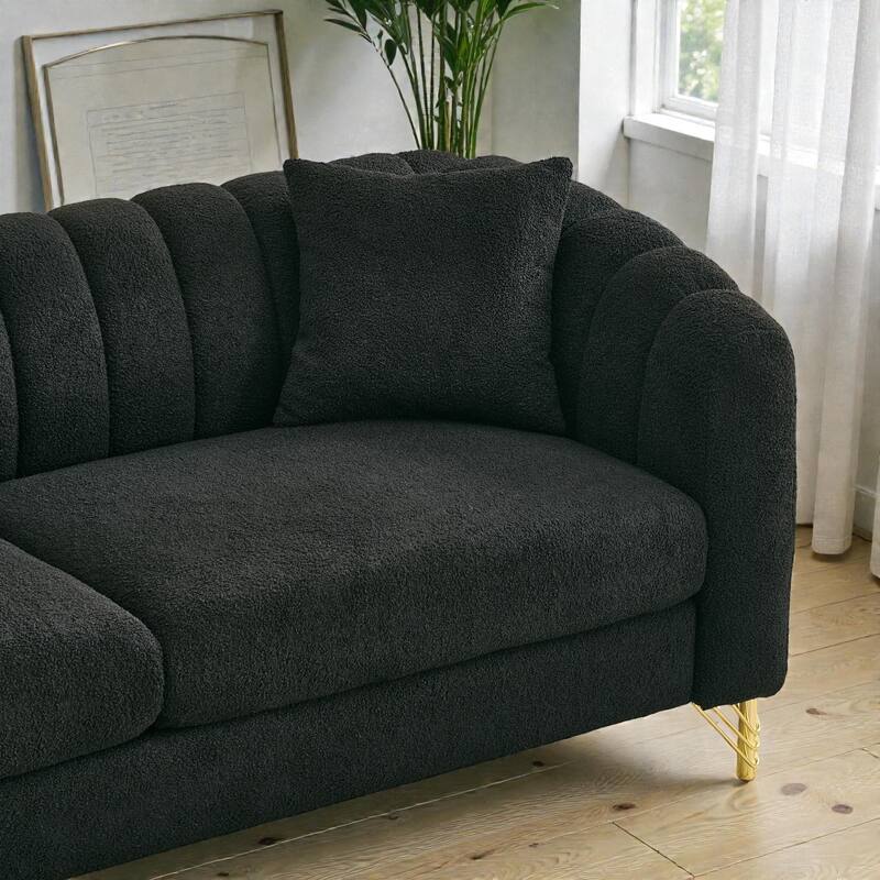 63" Chenille Loveseat Sofa, Modern Tufted 2-Seater Couch with Gold Metal Legs, Deep Plush Living Room Sofa for Apartments