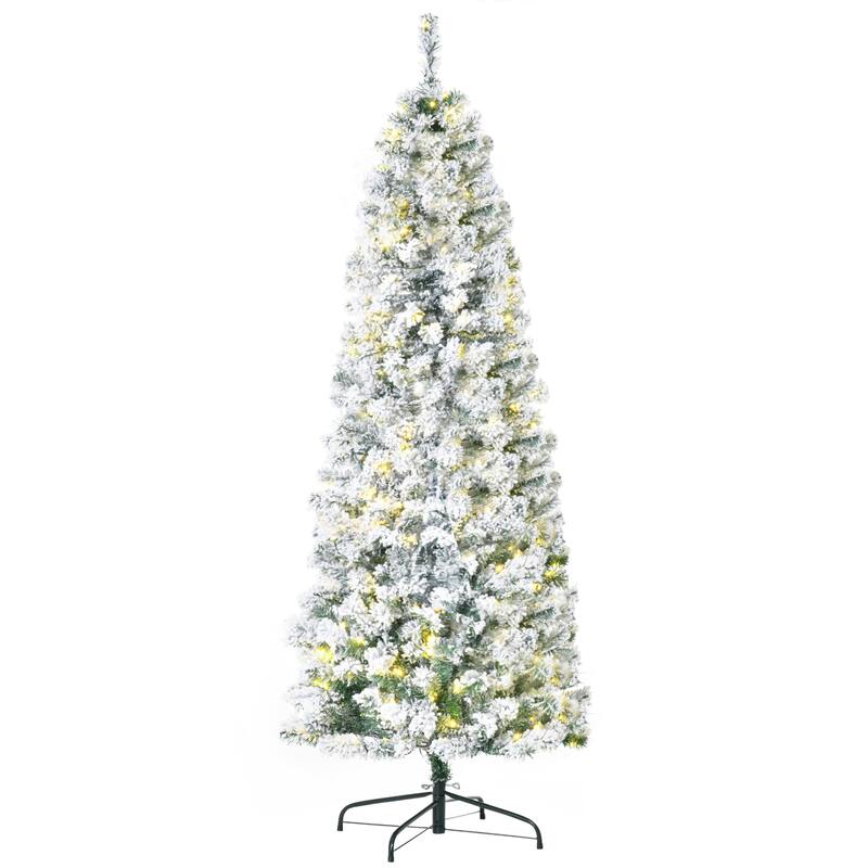 6ft Snow-Flocked Pre-Lit Christmas Tree with 250 LED Lights, Slim Design