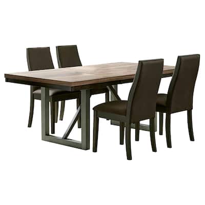 Zor 5pc Dining Set, 60-77 Inch Extendable Table, 4 Chairs, Dark Brown