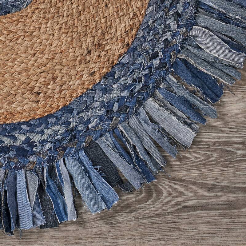 Sevita Organic Jute Braided Area Rug, Denim Blue and Natural