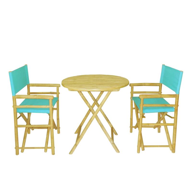 Zew Round 3-piece Bamboo Handcrafted Patio Set - Aqua Blue