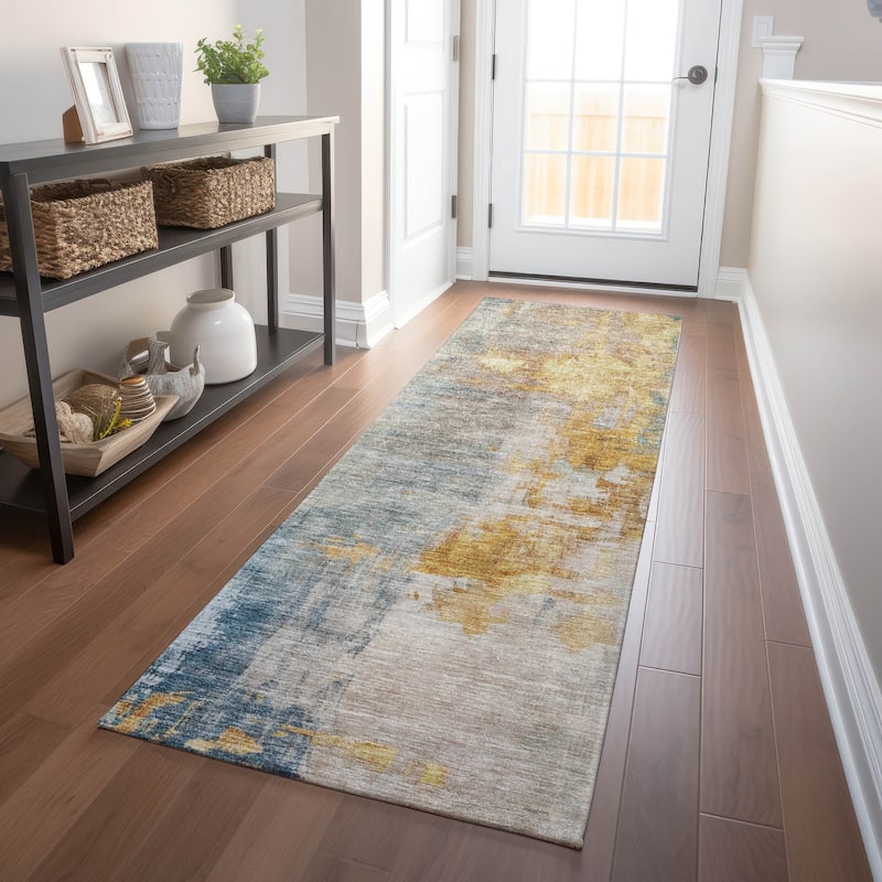 Machine Washable Indoor/ Outdoor Abstract Contemporary Chantille Rug - Linen - 2'3" x 7'6"