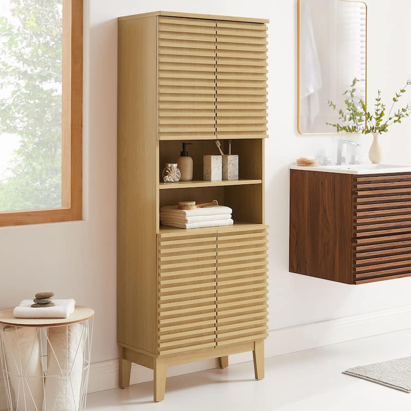 Render Tall Bathroom Storage Cabinet - Oak