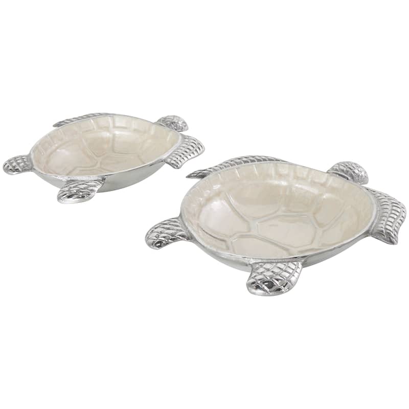 Aluminum Metal Enameled Turtle Decorative Bowl with Silver Metal Exterior (Set of 2)