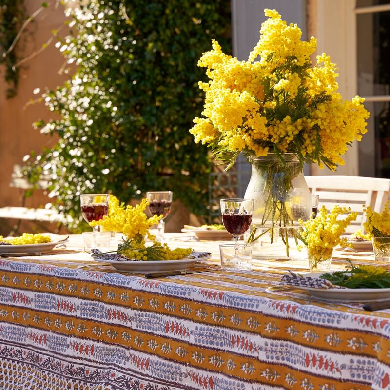 Couleur Nature Provence Avignon Tablecloth - Dijon/Blue - 71" x 142" - 71" x 142"