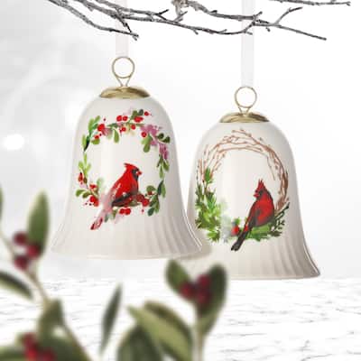 4" Porcelain Cardinal Bell Ornament Set of 2