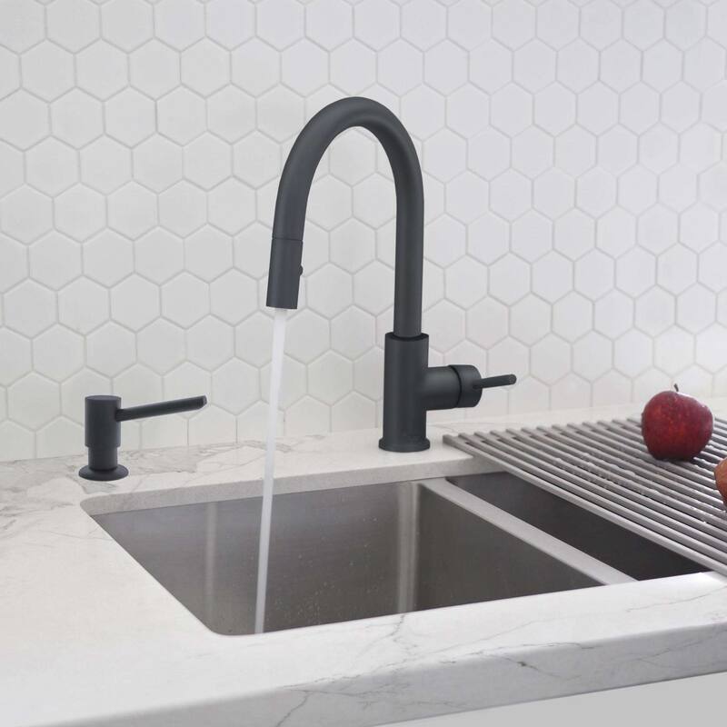 STYLISH Pull Down Kitchen Faucet + Soap Dispenser - Matte Black Finish - Matte Black