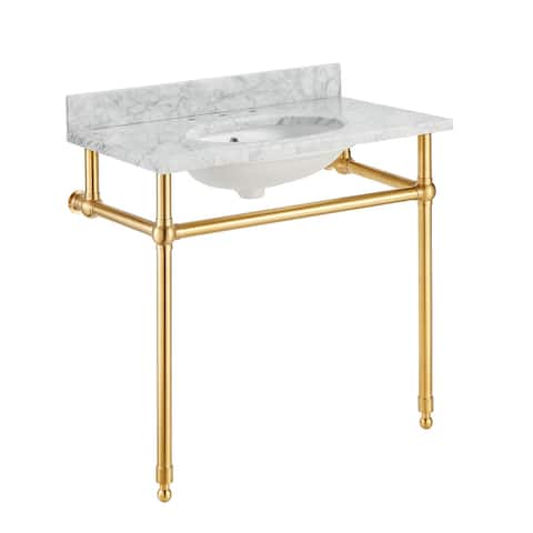 ANZZI Verona 34.5 in. Console Sink with Carrara White Counter Top