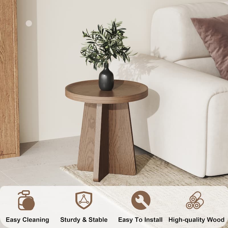 Mid Century Round Brown Solid Wood Coffee Table Set of 2, Solid wood Veneer