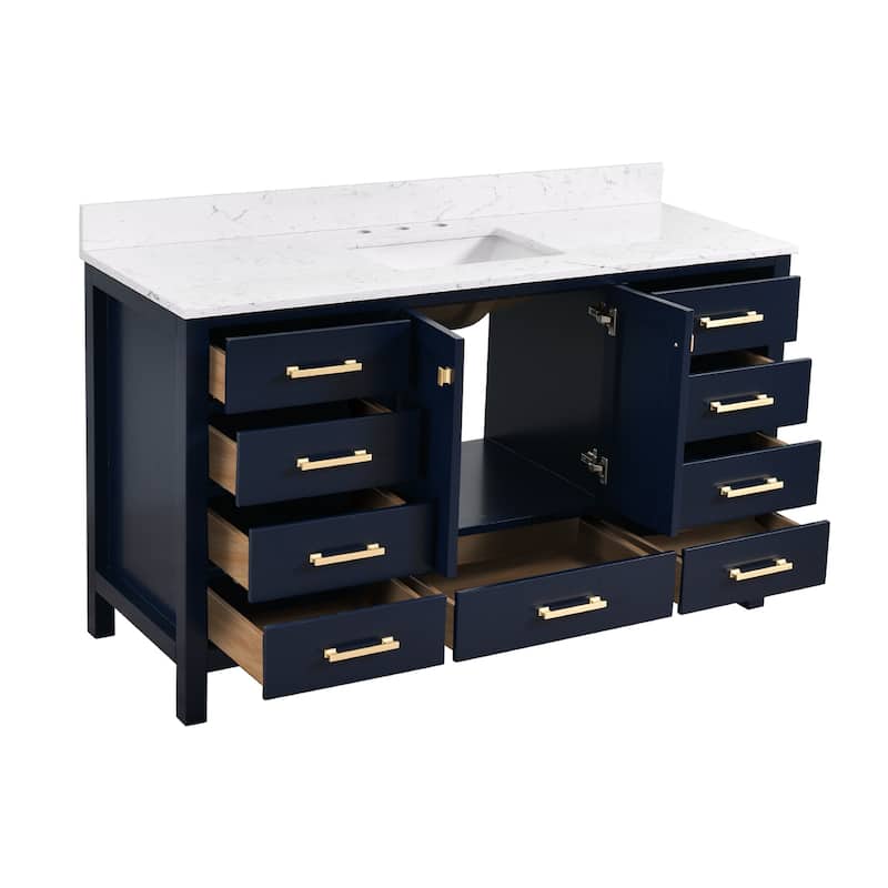 StarrySky 60 inch Undermount Single Sink Bathroom Vanity with Engineered Carrara Marble Top