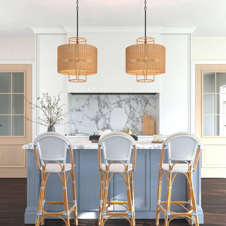 Acroma 4-Light Dimmable Drum Chandelier with Handwoven wicker shade