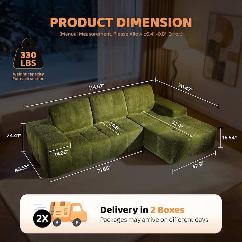XIZZI Modular Sectional Sofa with L-Shape Chaise