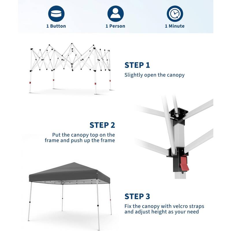10x10FT Outdoor Portable Pop Up Tent Canopy with Carry Bag for Camping, Patio Deck Garden Beach