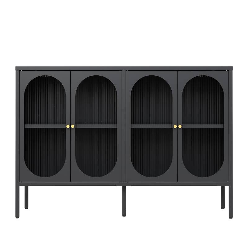 Metal Sideboard Cabinet with 4 Glass Door, Steel Locker Sideboard Buffet Cabinet, Sideboard Buffet Cabinet with 4 Doors