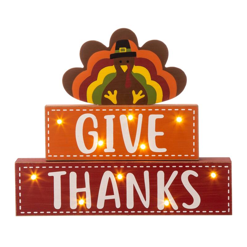 Glitzhome Fall Harvest Thanksgiving Wooden Block Set
