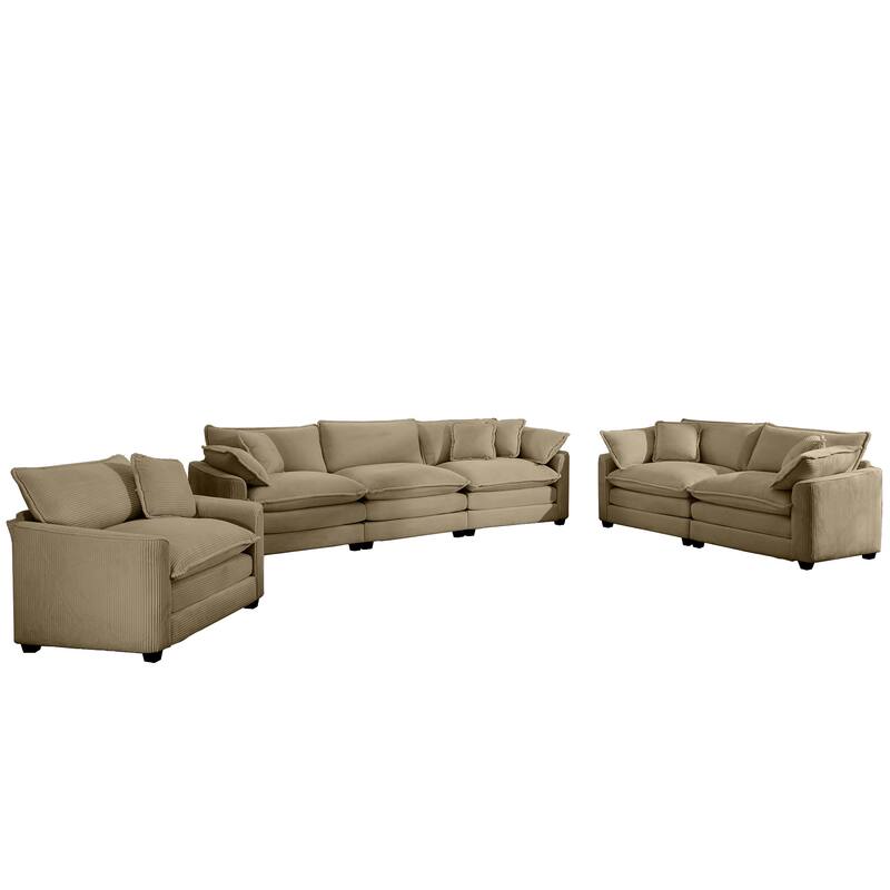 Oversized 3 - Piece Sofa Set with Corduroy 3-Seater Sofa and 2-Seater Loveseat & Single Deep Seat Sofa Chair for Livingroom