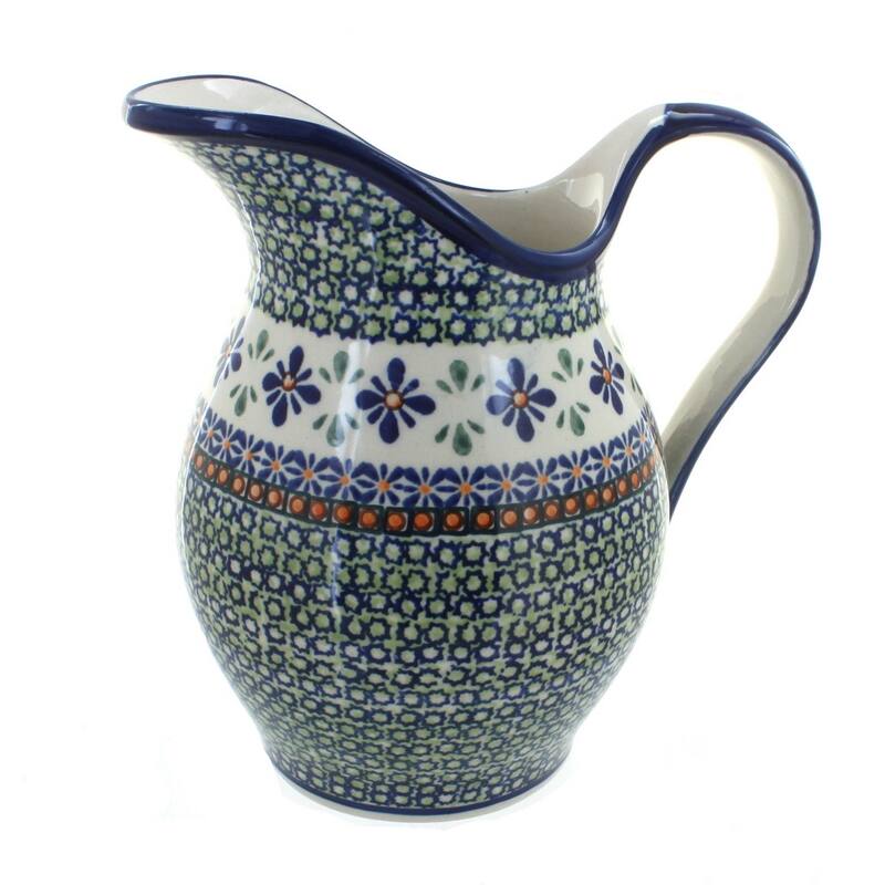 Blue Rose Polish Pottery 1160 Zaklady Pitcher - Mosaic Flower