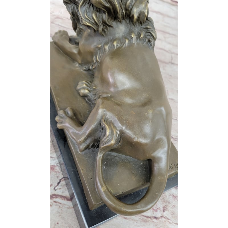 Signed Barye African Male Lion King Of Jungle Resting Bronze Sculpture Art Deco