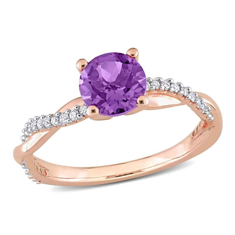 Miadora Amethyst and 1/6ct TDW Diamond Crossover Birthstone Ring in 14k Rose Gold