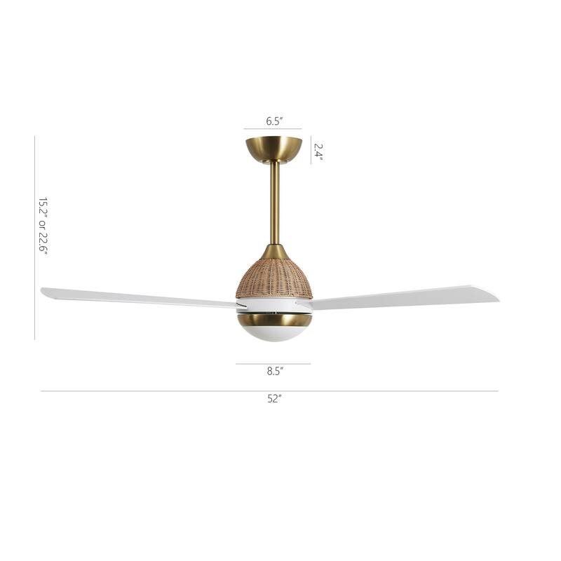 52" 3-Blade Ceiling Fan with LED Light and Remote Control