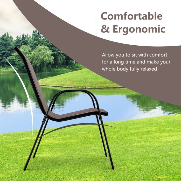 4 Pieces Stackable Patio Dining Chairs Set with Armrest - 29" x 21.5" x 35.5" (L x W x H)
