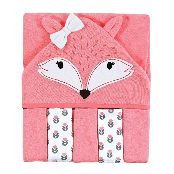 slide 1 of 1, Hudson Baby Infant Girl Hooded Towel and Five Washcloths Set, Girl Foxes, One Size - Girl Fox - One Size One Size - Girl Fox