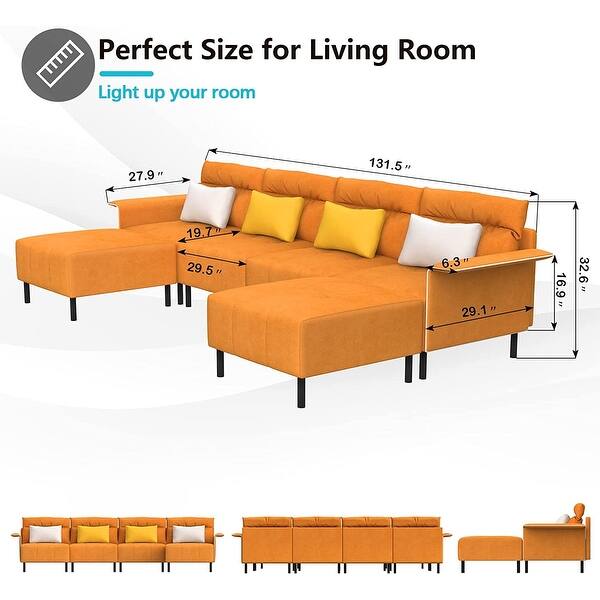 Velvet Sofa Chaise Futon Loveseat with 2 Pillows for Living Room Bed
