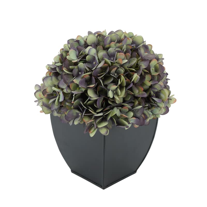 Faux Hydrangea in Black Tapered Zinc Cube - Antique Purple