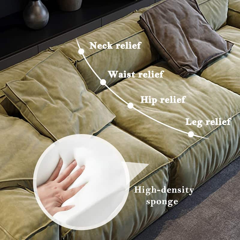 110'' Square Sofa Masha Velvet with Four-seater for Living Room Sofa-bed