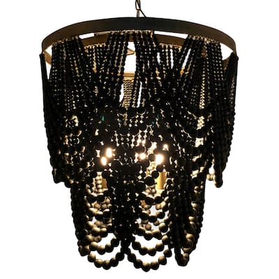 Harp & Finial Pembroke Chandelier - Black Wood Beads