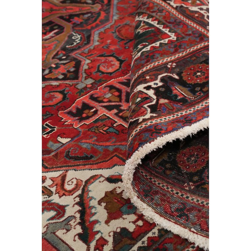 Hand Knotted Oriental 100% Wool Carpet Traditional Floral Red Heriz Area Rug - 10' 11'' X 7' 6''
