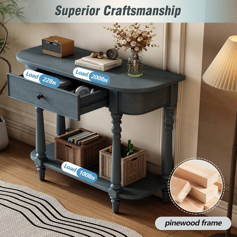 36 Inch Wood Console Table with Drawer and Shelf for Entryway